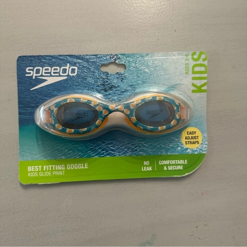 Speedo Kids Blue & Orange Glide Print Best Fitting Anti-Fog Goggle Kids 3-6 NWT